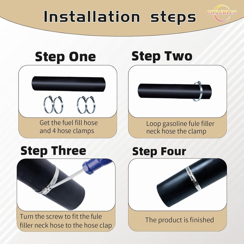 Cil2Crlu2 (2 Pack) 1 1/4" ID Gasoline Fuel Filler Neck Hose with 4 Clamps - (Straight, 1.25" ID, 15 7/8" Long) - Image 5